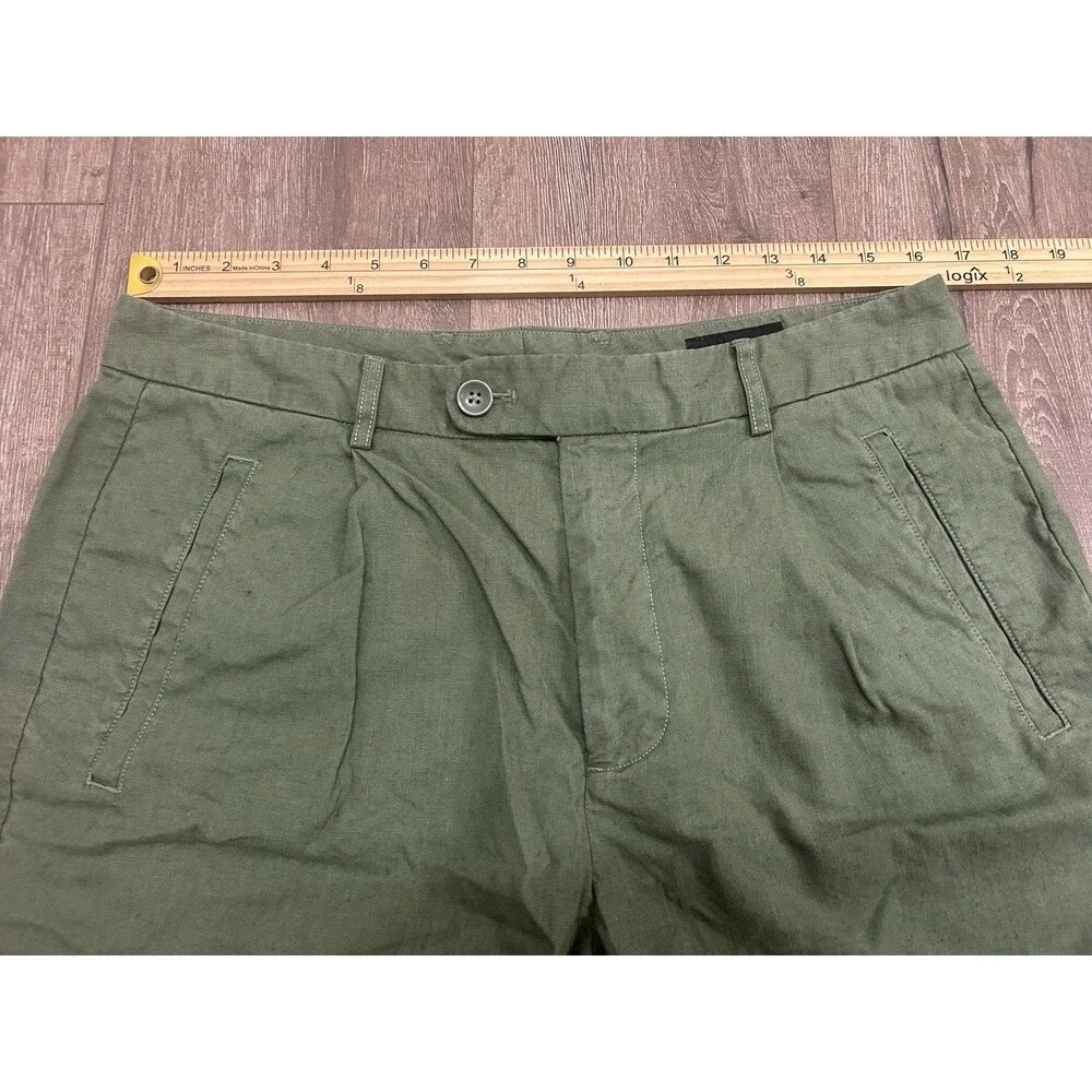 Bonobos Shorts Mens 32 Green Linen Blend Pleated 6.5”